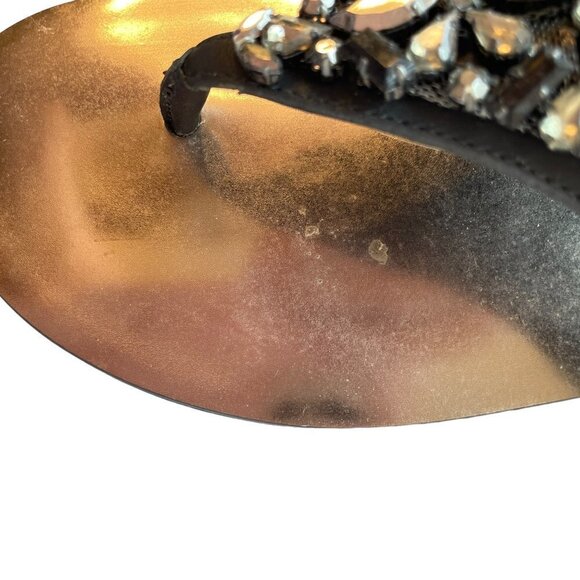 Arturo Chiang Black Leather Flip Flop Sandal with Rhinestone Embellishment 7 - Picture 11 of 11